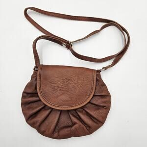 Vintage Vera Pelle Brown Small Crossbody Pleated Bag Made In Italy Hippie Boho